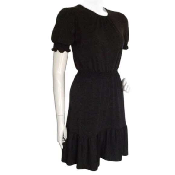 LOFT Dress, XS, Charcoal Gray Heathered Knit, Smocked Flounce, Short sleeves - Picture 3 of 15